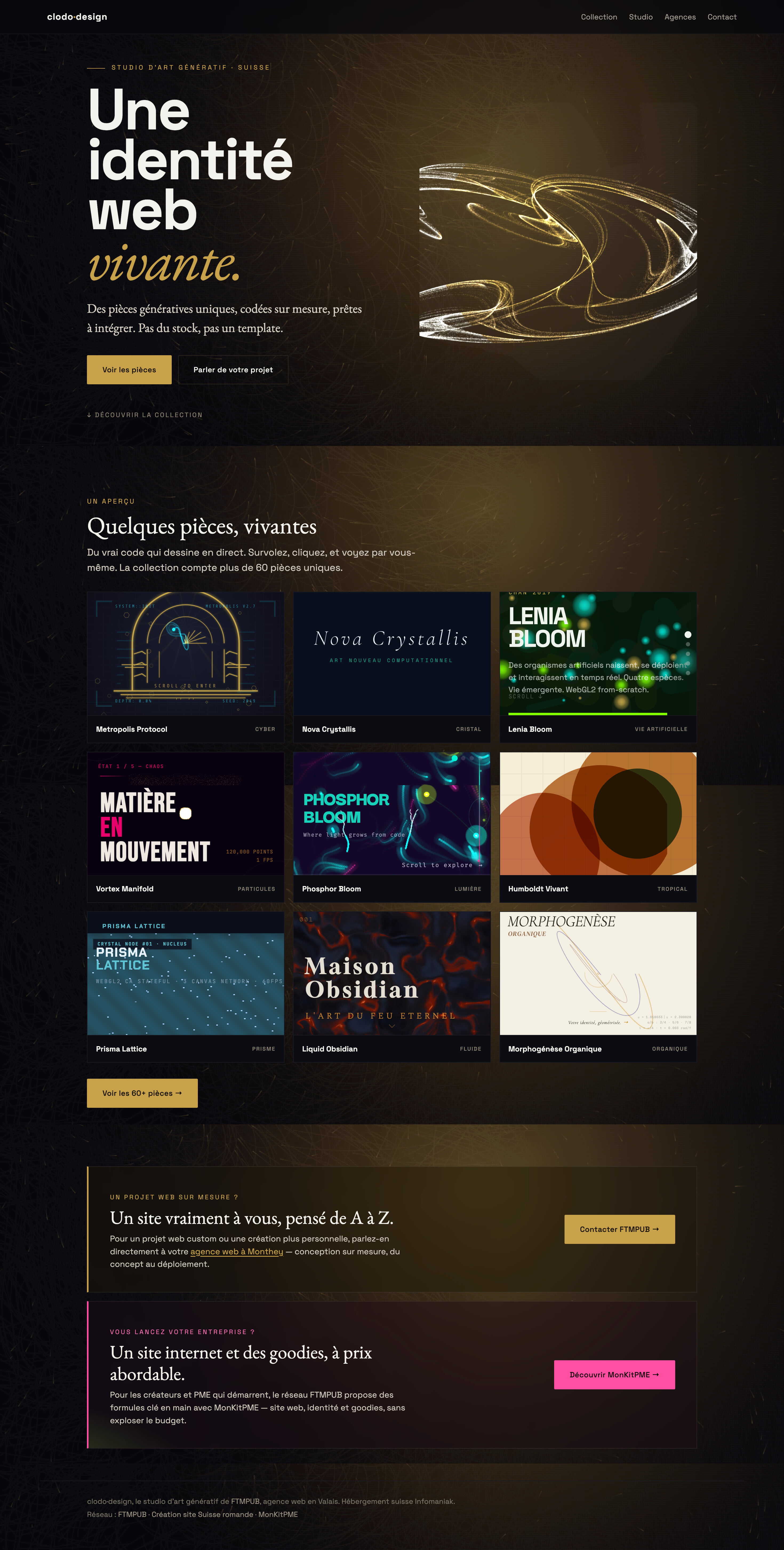 Clodo·design — studio d art génératif premium Suisse 08 17 full screen