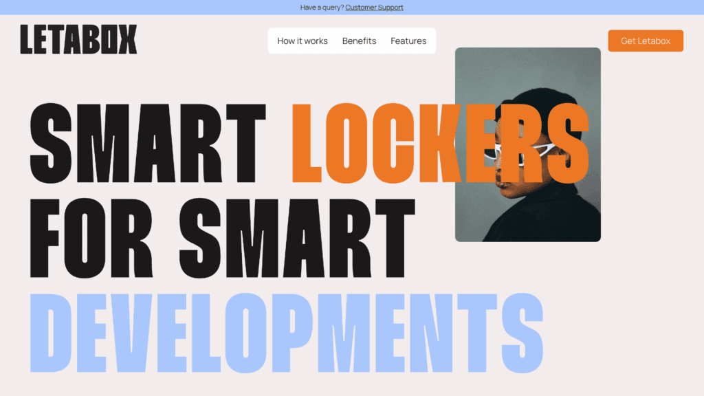 Letabox homepage featuring modern smart lockers with headline ‘Smart Lockers for Smart Developments’ and easy ‘Book a demo’ button.