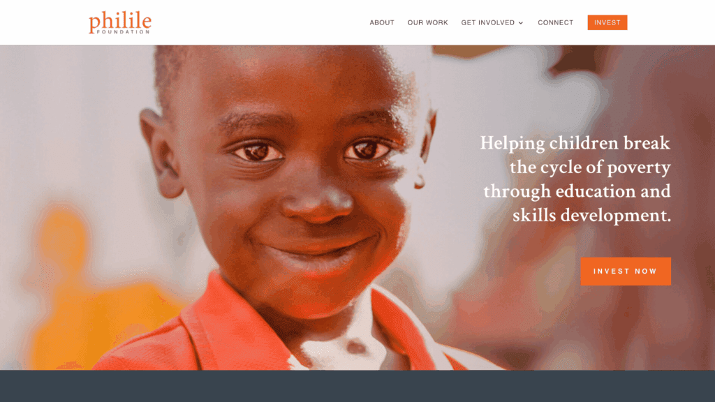 Screenshot of the Philile Foundation homepage hero section