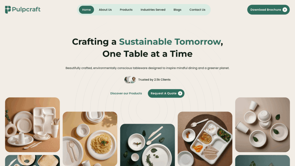 Pulp Craft website showcasing branding and creative design projects with a handcrafted touch