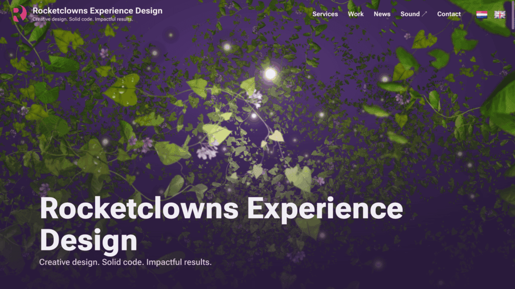 Rocketclowns website featuring digital strategy, web development, and creative design work